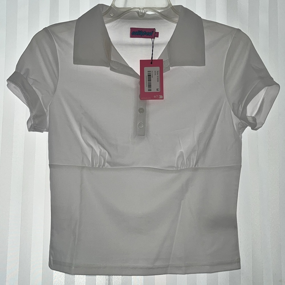 NWT PacSun Edikted White Polo Style Crop Top - Picture 6 of 6